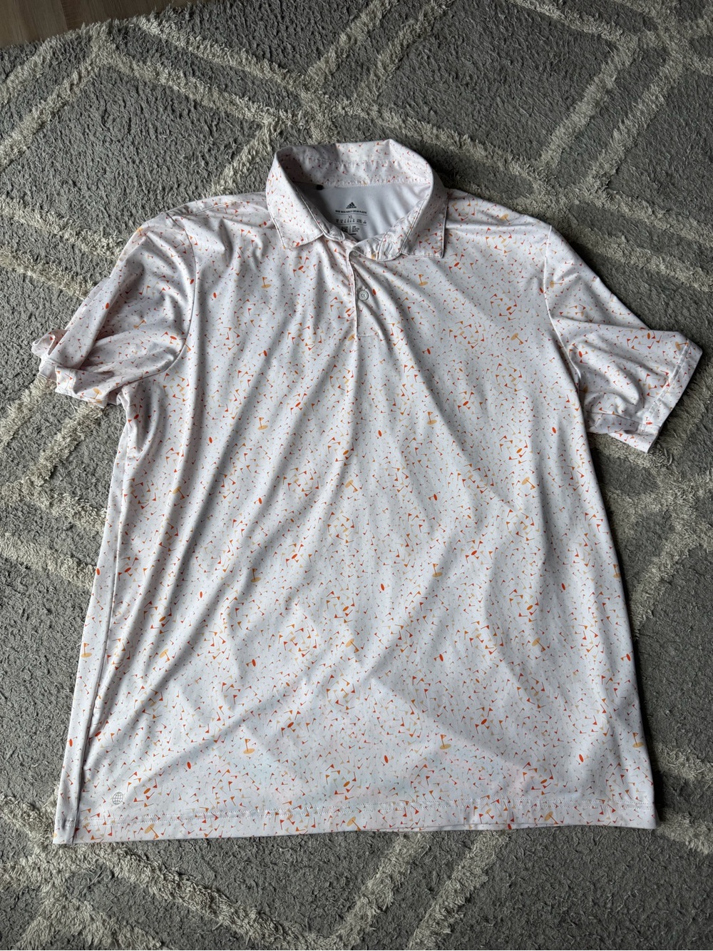 adidas White Polo with Orange Speckle Print